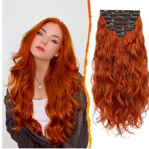 Copper Red Clip in Hair Extensions - 20 Inch Wavy Clip in Hair
